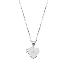 Load image into Gallery viewer, Sterling Silver Rhodium Plated Clear CZ Heart Locket Necklace