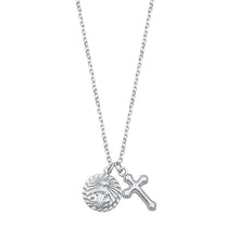 Load image into Gallery viewer, Sterling Silver Rhodium Plated Virgin Mary and Cross Necklace