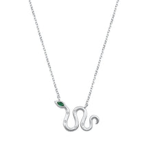Load image into Gallery viewer, Sterling Silver Rhodium Plated Green and Clear CZ Snake Necklace