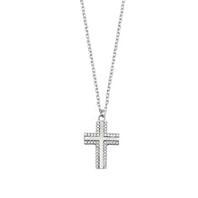 Load image into Gallery viewer, Sterling Silver Rhodium Plated Clear CZ and Mother of Pearl Cross Necklace