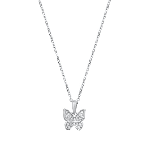Sterling Silver Rhodium Plated Clear CZ Butterfly Necklace
