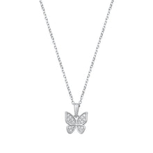 Load image into Gallery viewer, Sterling Silver Rhodium Plated Clear CZ Butterfly Necklace