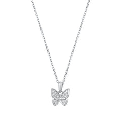 Sterling Silver Rhodium Plated Clear CZ Butterfly Necklace-9.8mm