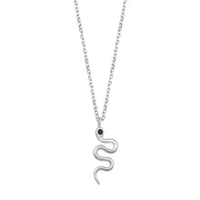 Load image into Gallery viewer, Sterling Silver Rhodium Plated Black CZ Snake Necklace
