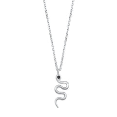 Sterling Silver Rhodium Plated Black CZ Snake Necklace