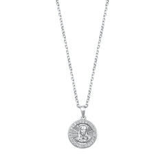 Sterling Silver Rhodium Plated Clear CZ Jesus Necklace