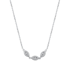 Sterling Silver Rhodium Plated Clear CZ Evil Eye Necklace-4.2mm