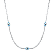 Load image into Gallery viewer, Sterling Silver Rhodium Plated Light Blue Evil Eye Necklace-3mm