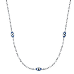 Sterling Silver Rhodium Plated three Evil Eye Necklace-3mm
