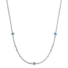 Load image into Gallery viewer, Sterling Silver Rhodium Plated Round Evil Eye Necklace-3mm