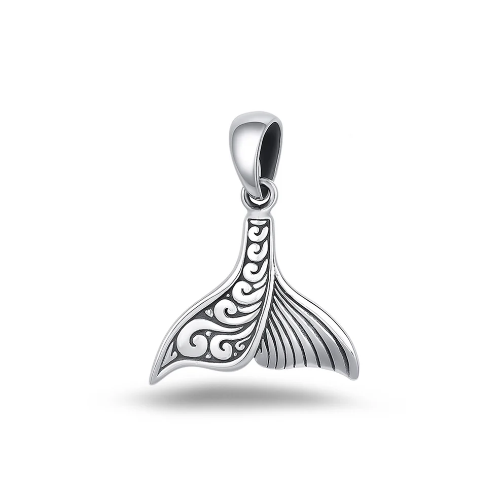 Sterling Silver Oxidized Whale Tail Pendant