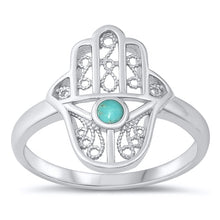 Load image into Gallery viewer, Sterling Silver Rhodium Plated Genuine Turquoise Hamsa Ring