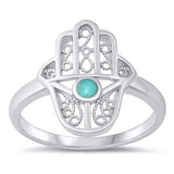 Sterling Silver Rhodium Plated Genuine Turquoise Hamsa Ring