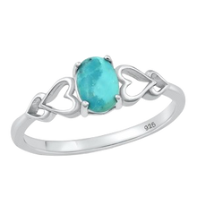 Load image into Gallery viewer, Sterling Silver Rhodium Plated Genuine Turquoise Hearts Ring