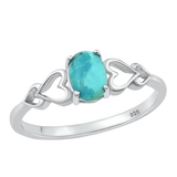Sterling Silver Rhodium Plated Genuine Turquoise Hearts Ring