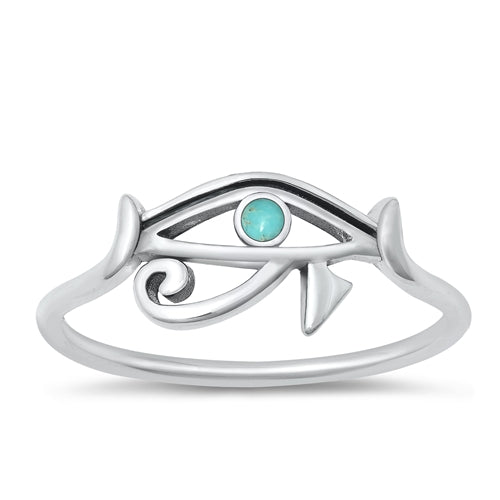 Sterling Silver Oxidized Genuine Turquoise Eye of Horus Ring