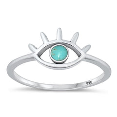 Sterling Silver Oxidized Genuine Turquoise Evil Eye Ring