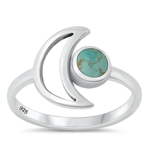 Sterling Silver Oxidized Genuine Turquoise Moon Ring
