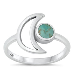 Sterling Silver Oxidized Genuine Turquoise Moon Ring