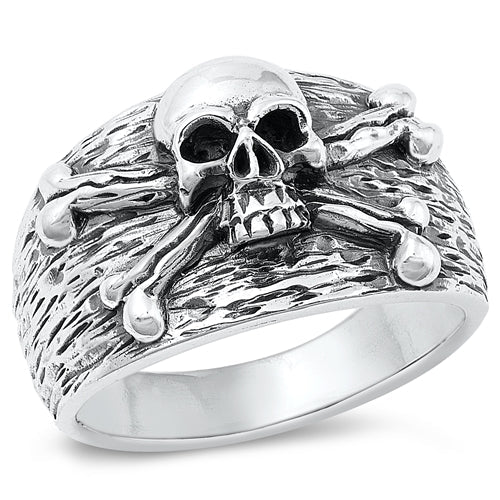 Sterling Silver Oxidized Skull and Crossbones Ring