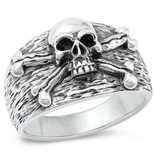Load image into Gallery viewer, Sterling Silver Oxidized Skull and Crossbones Ring