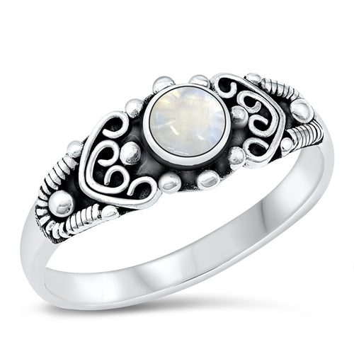 Sterling Silver Oxidized Round Bali Style Moonstone Ring