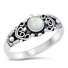 Load image into Gallery viewer, Sterling Silver Oxidized Round Bali Style Moonstone Ring