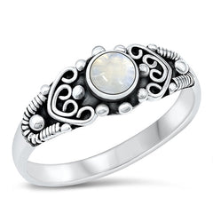 Sterling Silver Oxidized Round Bali Style Moonstone Ring
