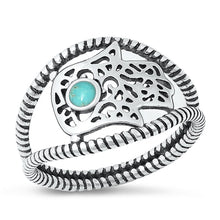 Load image into Gallery viewer, Sterling Silver Oxidized Genuine Turquoise Hamsa Ring