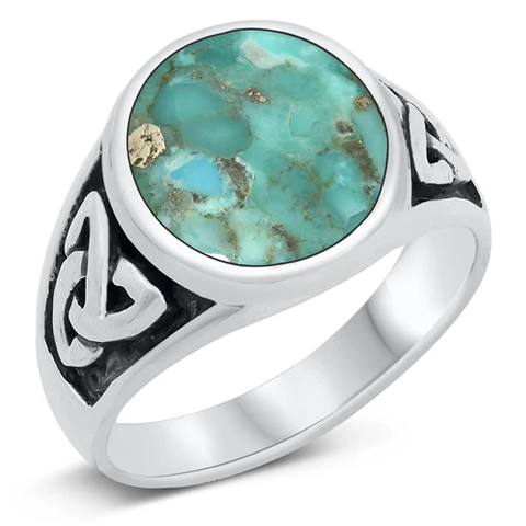 Sterling Silver Round Genuine Turquoise Stone Ring