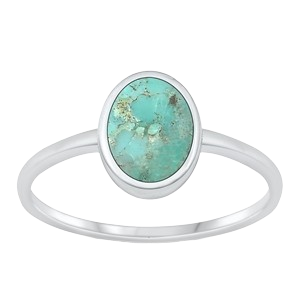 Sterling Silver Simple Oval Genuine Turquoise Ring