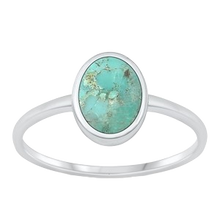Load image into Gallery viewer, Sterling Silver Simple Oval Genuine Turquoise Ring