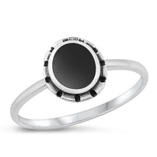 Load image into Gallery viewer, Sterling Silver Round Border Black Agate Ring