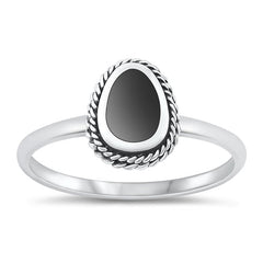 Sterling Silver Oval Braided Black Agate Ring