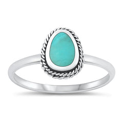 Sterling Silver Oval Braided Genuine Turquoise Ring