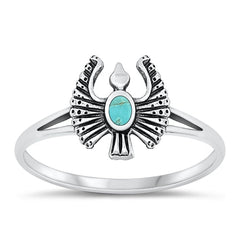 Sterling Silver Oxidized Genuine Turquoise Bird Ring