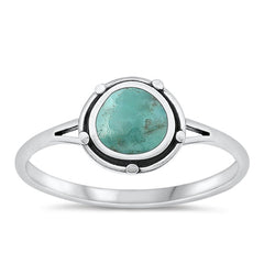 Sterling Silver Round Beaded Genuine Turquoise Ring