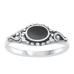 Sterling Silver Oxidized Black Agate Ring