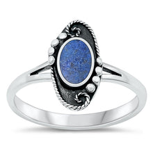 Load image into Gallery viewer, Sterling Silver Oxidized Bordered Oval Blue Lapis Ring