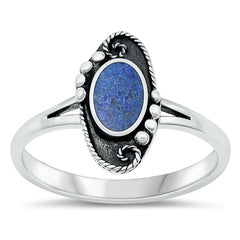 Sterling Silver Oxidized Bordered Oval Blue Lapis Ring