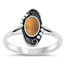 Load image into Gallery viewer, Sterling Silver Oxidized Bordered Oval Tiger Eye Ring