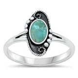 Sterling Silver Oxidized Bordered Oval Genuine Turquoise Ring