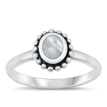 Load image into Gallery viewer, Sterling Silver Oxidized Beaded Border Moonstone Ring