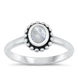 Sterling Silver Oxidized Beaded Border Moonstone Ring