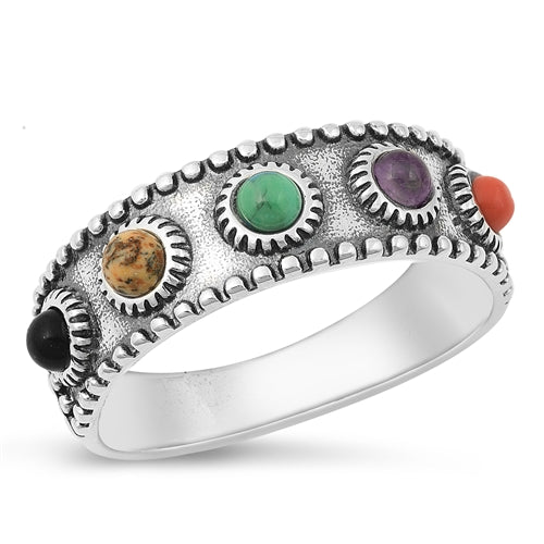 Sterling Silver Oxidized Multi-Stone Ring