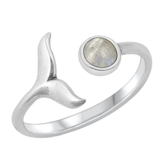 Sterling Silver Oxidized Moonstone Whale Tail Ring