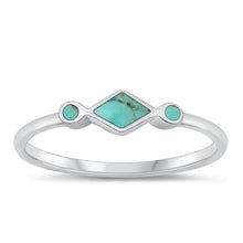 Load image into Gallery viewer, Sterling Silver Polished Diamond and Round Genuine Turquoise Ring