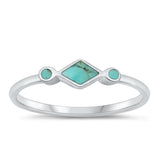 Sterling Silver Polished Diamond and Round Genuine Turquoise Ring