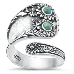 Sterling Silver Oxidized Genuine Turquoise Silver Spoon Ring