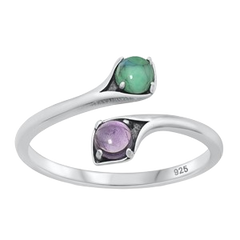 Sterling Silver Oxidized Genuine Amethyst And Turquoise Ring